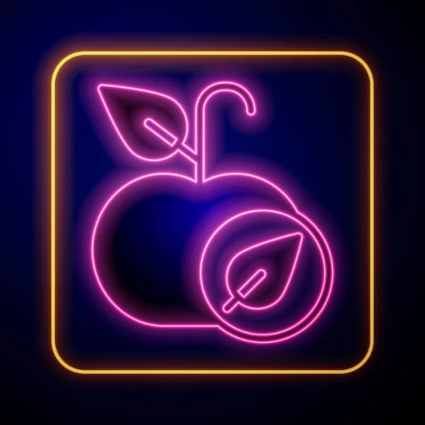 发光的霓虹灯苹果图标孤立在黑色的背景 超重了 健康饮食菜单 健康饮食苹果 — 图库矢量图片