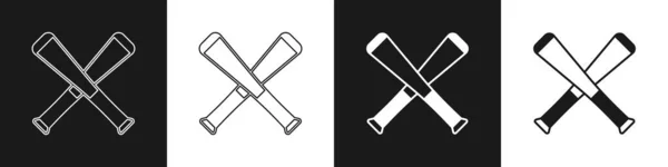 Set Crossed Icona Mazza Baseball Isolato Sfondo Bianco Nero Vettore — Vettoriale Stock