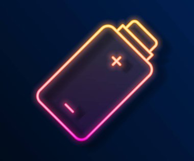 Parlayan neon hattı Batarya şarj seviyesi göstergesi simgesi siyah arkaplanda izole edildi. Vektör