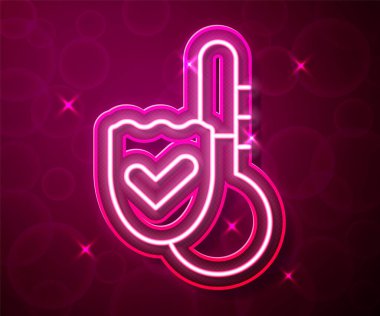 Parlayan neon hattı Meteoroloji termometresi kırmızı arkaplanda izole edilmiş ikonu ölçüyor. Termometre termometresi sıcak ya da soğuk hava gösteriyor. Vektör