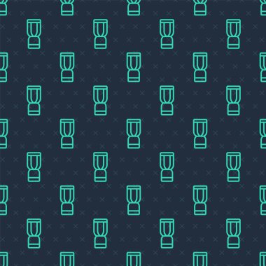 Yeşil çizgi Afrika djembe davul ikonu mavi arka planda izole edilmiş pürüzsüz desen. Müzik aleti. Vektör