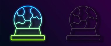 Parlayan neon hattı sihirli top ikonu siyah arkaplanda izole edildi. Kristal küre. Vektör