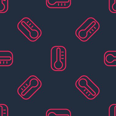 Isı ve soğuk ikonu ölçen kırmızı çizgi meteoroloji termometresi siyah arkaplanda izole edilmiş. Termometre termometresi sıcak ya da soğuk hava gösteriyor. Vektör