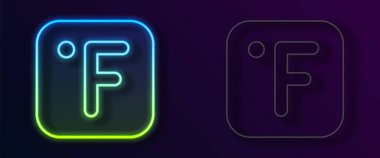 Parlayan neon hattı Fahrenheit simgesi siyah arkaplanda izole edildi. Vektör