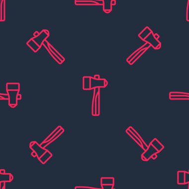 Kırmızı çizgi çekiç simgesi siyah arkaplanda izole edilmiş. Tamir için bir araç. Vektör