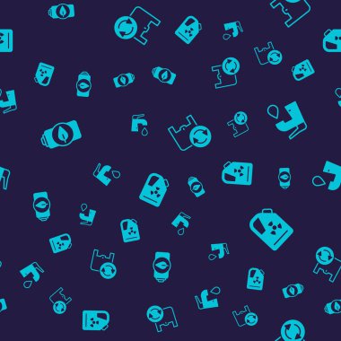 Çevre yaprağı bataryasını, su musluğunu, geri dönüşümlü alışveriş poşetini ve radyoaktif atık varilini pürüzsüz desene ayarlayın. Vektör