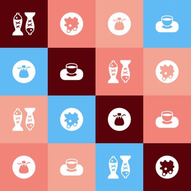 Pop Art 'ı tabağa koy, pilavı kaseye koy, Wonton ve Soya sosu ikonu. Vektör