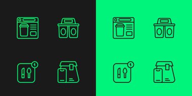 İnternetten yemek, yemek ve kahve fincanı siparişi ver. Vektör