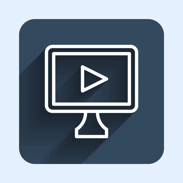 Linea Bianca Icona Video Riproduzione Online Isolata Con Sfondo Lunga — Vettoriale Stock