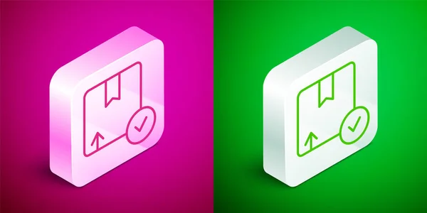 Isometrische Linie Kartonschachtelsymbol Isoliert Auf Rosa Und Grünem Hintergrund Box — Stockvektor