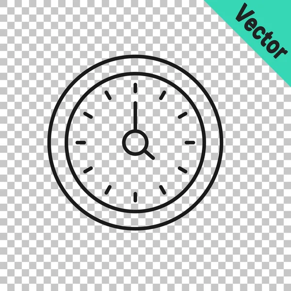 Black Line Clock Icon Isoliert Auf Transparentem Hintergrund Zeitsymbol Vektor — Stockvektor