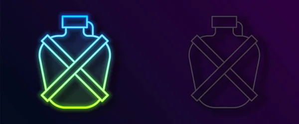 Leuchtende Neon Linie Kantine Wasserflasche Symbol Isoliert Auf Schwarzem Hintergrund — Stockvektor