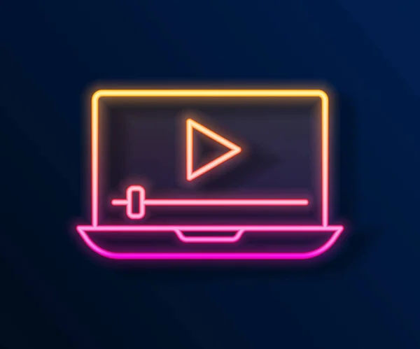 Glowing Neon Line Online Play Video Icon Isolated Black Background — Stock Vector