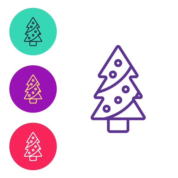 Establecer Línea Árbol Navidad Con Icono Decoraciones Aisladas Sobre Fondo — Archivo Imágenes Vectoriales