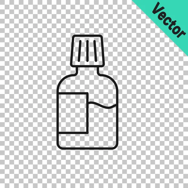 Black Line Mouthwash Plastic Bottle Icon Isolated Transparent Background Liquid — Stock Vector