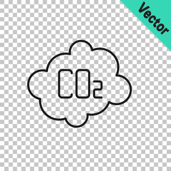 Schwarze Linie Co2 Emissionen Wolkensymbol Isoliert Auf Transparentem Hintergrund Kohlendioxidformel — Stockvektor