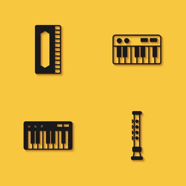 Set Harmonica Flûte Traversière Synthétiseur Musique Icône Avec Ombre Longue — Image vectorielle