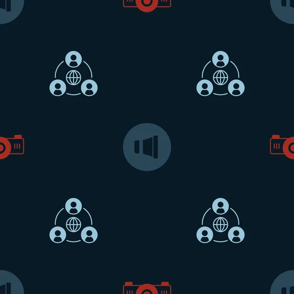 Sätt Film Film Mediaprojektor Talarvolym Och Möte Sömlöst Mönster Vektor — Stock vektor