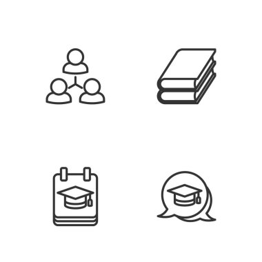 Konuşma balonunda, online eğitimde, sınıf ve kitap ikonunda mezuniyet başlığını ayarla. Vektör