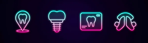 Fijar Línea Ubicación Clínica Dental Implante Radiografía Diente Placa Icono — Vector de stock