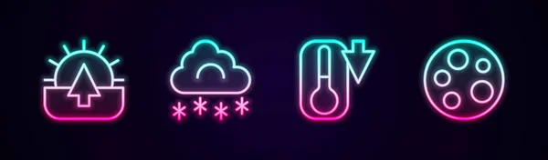 Gün Doğumu Karlı Bulut Termometre Ayarlayın Parlayan Neon Ikonu Vektör — Stok Vektör