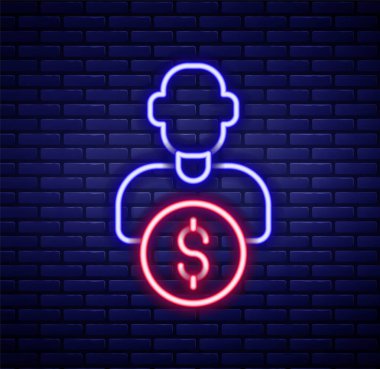Parlayan neon hattı İşletme yatırımcısı veya sermaye sağlayıcıları simgesi tuğla duvar arkasında izole edildi. Renkli taslak konsepti. Vektör