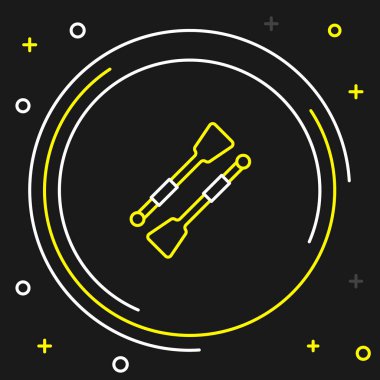 Kürekler veya kürekler siyah arkaplanda izole edilmiş bir tekne simgesi. Renkli taslak konsepti. Vektör