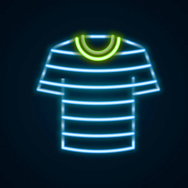 发光的霓虹灯线条纹水手T恤图标孤立在黑色背景 海洋物体 五彩缤纷的概念 — 图库矢量图片