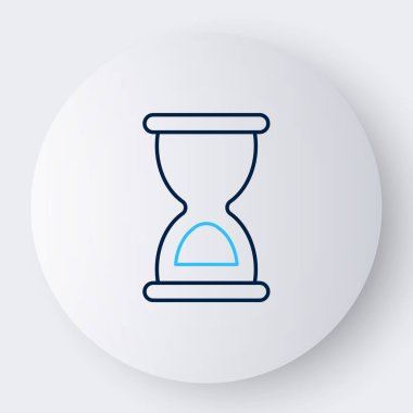 Beyaz zemin üzerinde kum ikonu olan çizgi Eski kum saati. Kum saati işareti. İş ve zaman yönetimi kavramı. Renkli taslak konsepti. Vektör