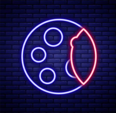 Parlayan neon hattı Ay evreleri simgesi tuğla duvar arka planında izole edildi. Renkli taslak konsepti. Vektör