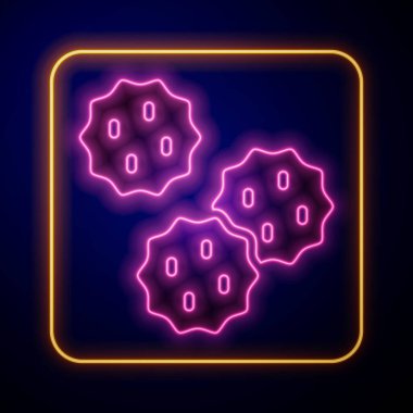 Parlayan neon kurabiyeler ya da siyah arka planda izole edilmiş çikolata ikonlu bisküviler. Vektör