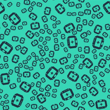 Siyah ilk yardım çantası simgesi yeşil arka planda izole edilmiş pürüzsüz desen. Haçlı sağlık kutusu. Acil durumlar için tıbbi ekipman. Sağlık sigortası konsepti. Vektör