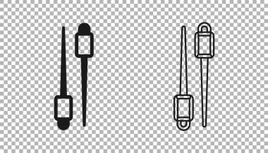 Şeffaf arkaplanda siyah yemek çubuğu simgesi var. Asya yemekleri için tahta Kore çubukları. Doğulu aletler. Vektör