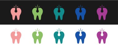 Kırık diş simgesini siyah beyaz arkaplanda ayır. Diş problemi ikonu. Diş sağlığı sembolü. Vektör