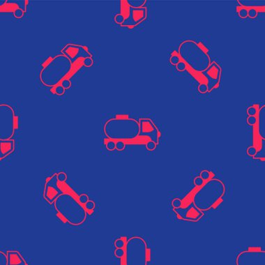 Kırmızı Tanker ikonu mavi arka planda izole edilmiş. Petrol tankeri, petrol kamyonu, sarnıç, petrol karavanı. Vektör