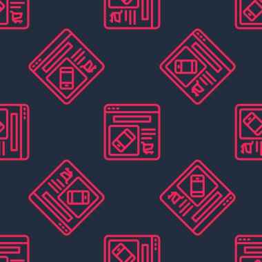 Ekran simgesinde kırmızı hat çevrimiçi alışveriş siyah arkaplanda izole edilmiş pürüzsüz desen. Konsept e-ticaret, e-ticaret, online iş pazarlama. Vektör