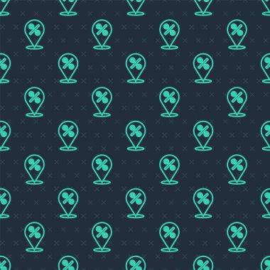 Yeşil çizgi konumu ve yüzde indirim simgesi mavi arka planda izole edilmiş pürüzsüz desen. Para konumu simgesi. İş ve yatırım konsepti. Vektör