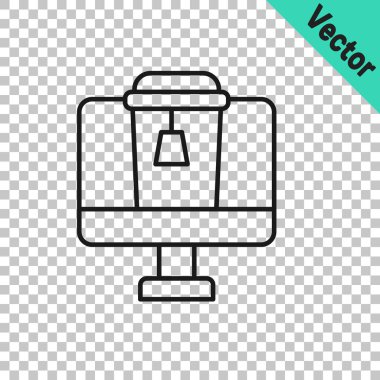 Siyah Hat Online sipariş ve fast food dağıtım ikonu şeffaf arka planda izole edildi. Vektör