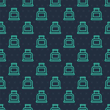 Yeşil çizgi Inkwell simgesi mavi arkaplandaki kusursuz deseni izole etti. Vektör