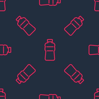 Kırmızı çizgili bir şişe su ikonu siyah arkaplanda izole edilmiş. Soda su içme tabelası. Vektör