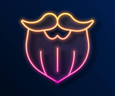 Parlak neon çizgili bıyık ve sakal simgesi siyah arkaplanda izole edilmiş. Berber dükkanı sembolü. Yüz kılı stili. Vektör