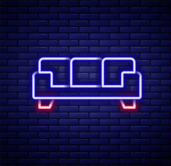 Leuchtende Neon Linie Sofa Symbol Isoliert Auf Backsteinwand Hintergrund Buntes — Stockvektor
