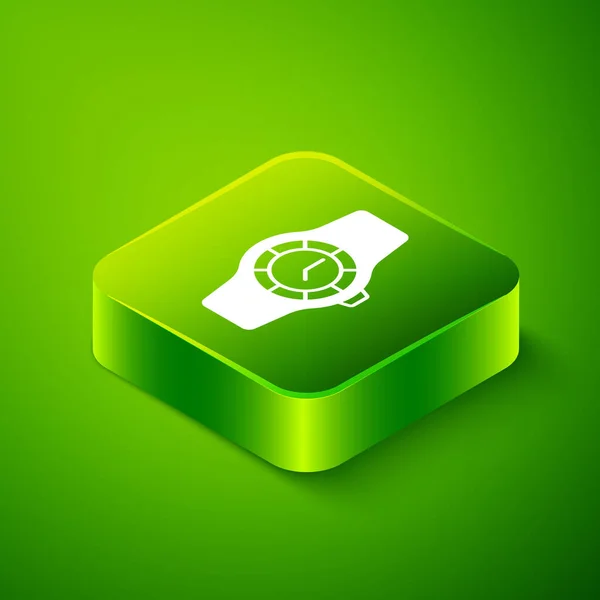 Izometrické Hodinky Ikona Izolované Zeleném Pozadí Ikona Hodinek Zelený Knoflík — Stockový vektor