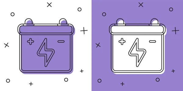Set Car Battery Icon Isolated White Purple Background Accumulator Battery — Stock Vector