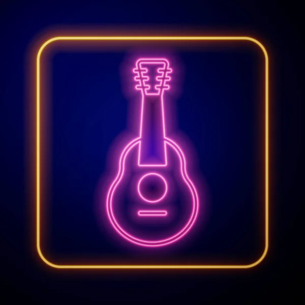 Glowing Neon Guitar Icon Isolated Black Background Acoustic Guitar String — Stock Vector