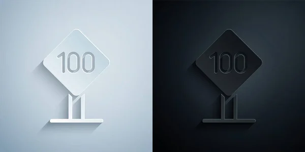 Знак Обмеження Швидкості Паперу 100 Ізольовано Сірому Чорному Тлі Стиль — стоковий вектор