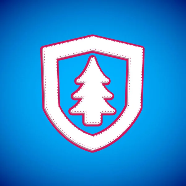 Λευκή Ασπίδα Εικονίδιο Δέντρου Απομονωμένο Μπλε Φόντο Οικολογική Ασπίδα Ασφαλείας — Διανυσματικό Αρχείο