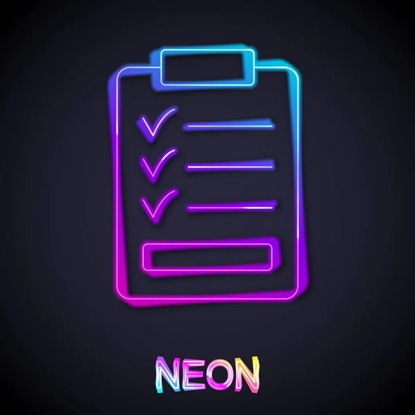 Glowing Neon Line Clipboard Checklist Icon Isolated Black Background Control — Stock Vector