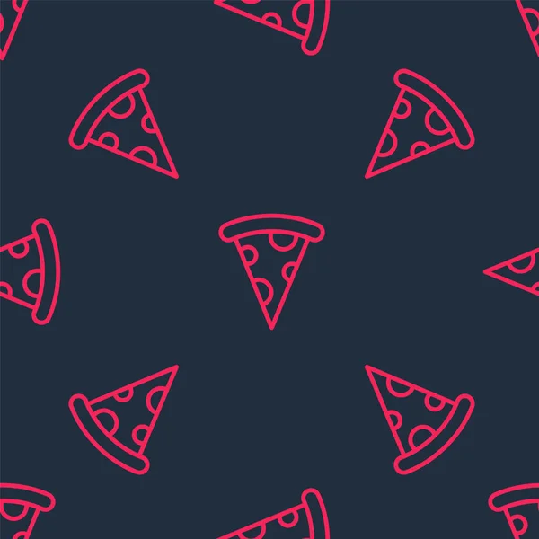 Красная Линия Ломтик Пиццы Иконка Изолированы Плавный Узор Черном Фоне — стоковый вектор