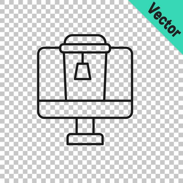 Черная Линия Онлайн Заказ Иконка Доставки Быстрого Питания Изолированы Прозрачном — стоковый вектор